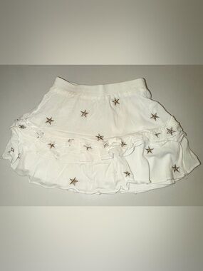 Storia White Ruffle Skater Skirt with Gold Star Details